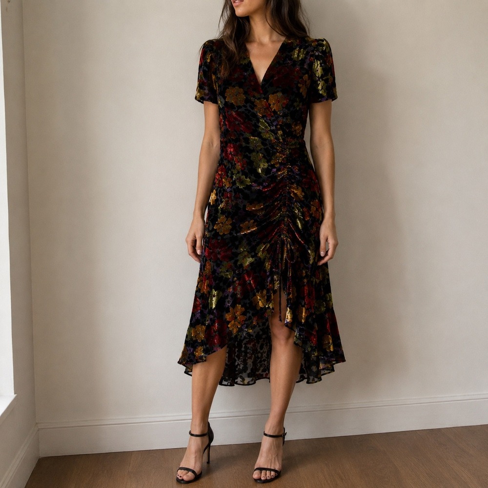 Milly Gynn Burnout Velvet Midi Dress Size 2 Romantic Fairy Whimsigoth Wedding